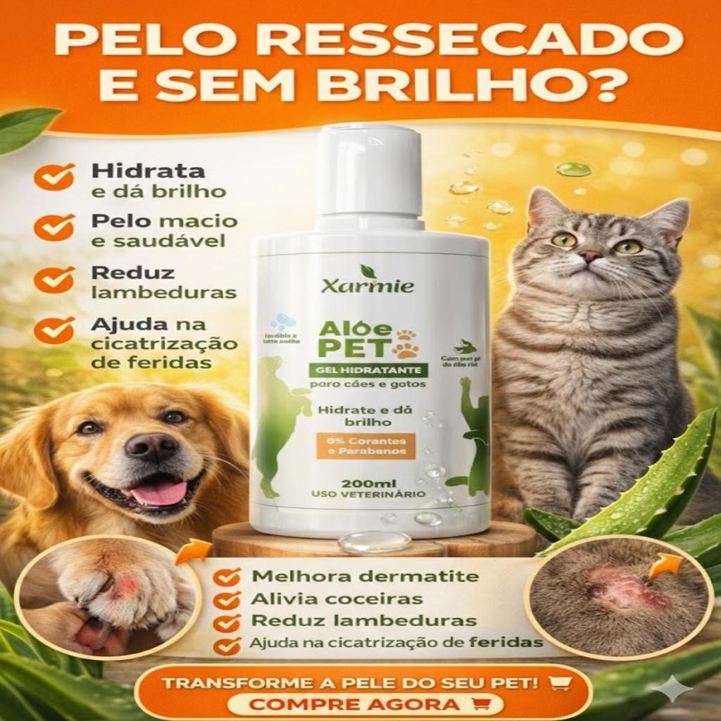 seu pet sem alergias, coceiras, dermatite e pelos mortos, gel  ativo natura de babosa. em Oferta na Shopee