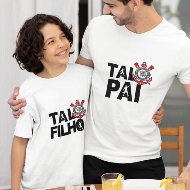 Kit Camisetas Tal Pai Tal Filho Camisas Personalizadas Família Futebol Escolha o Escudo do Seu Time