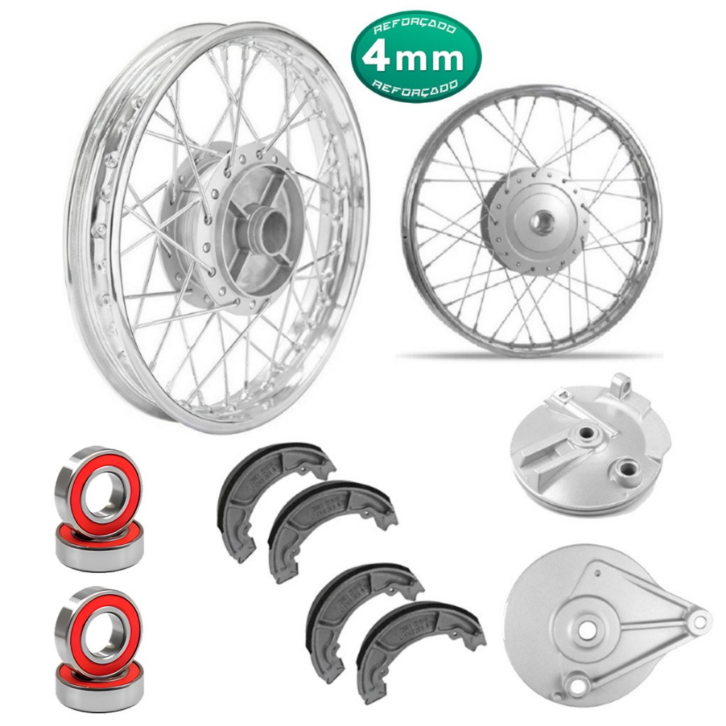 Roda Par Aro Raio 4mm Biz 100 Biz 110 Biz 125 Rolamento Lona Espelho