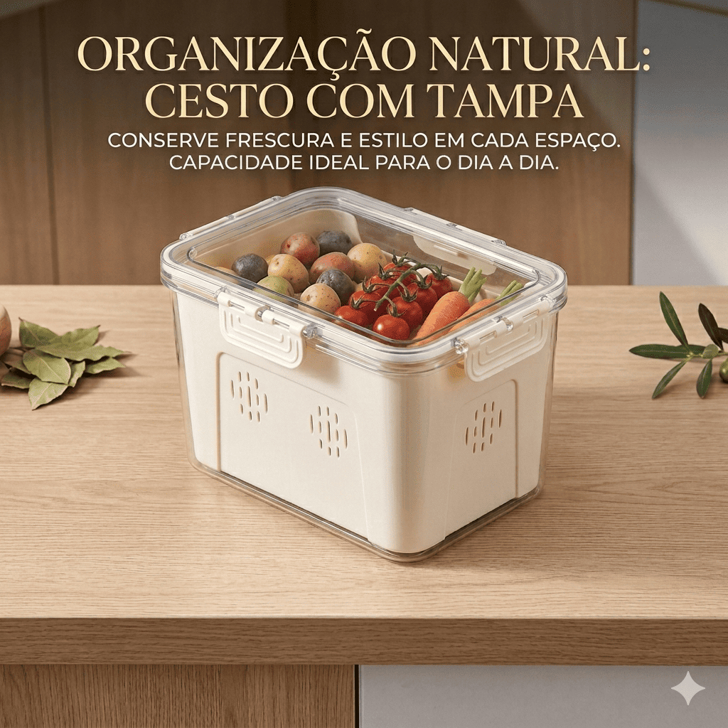 Organizador de Geladeira com Tampa 23,5cm Transparente Empilhável com Divisória