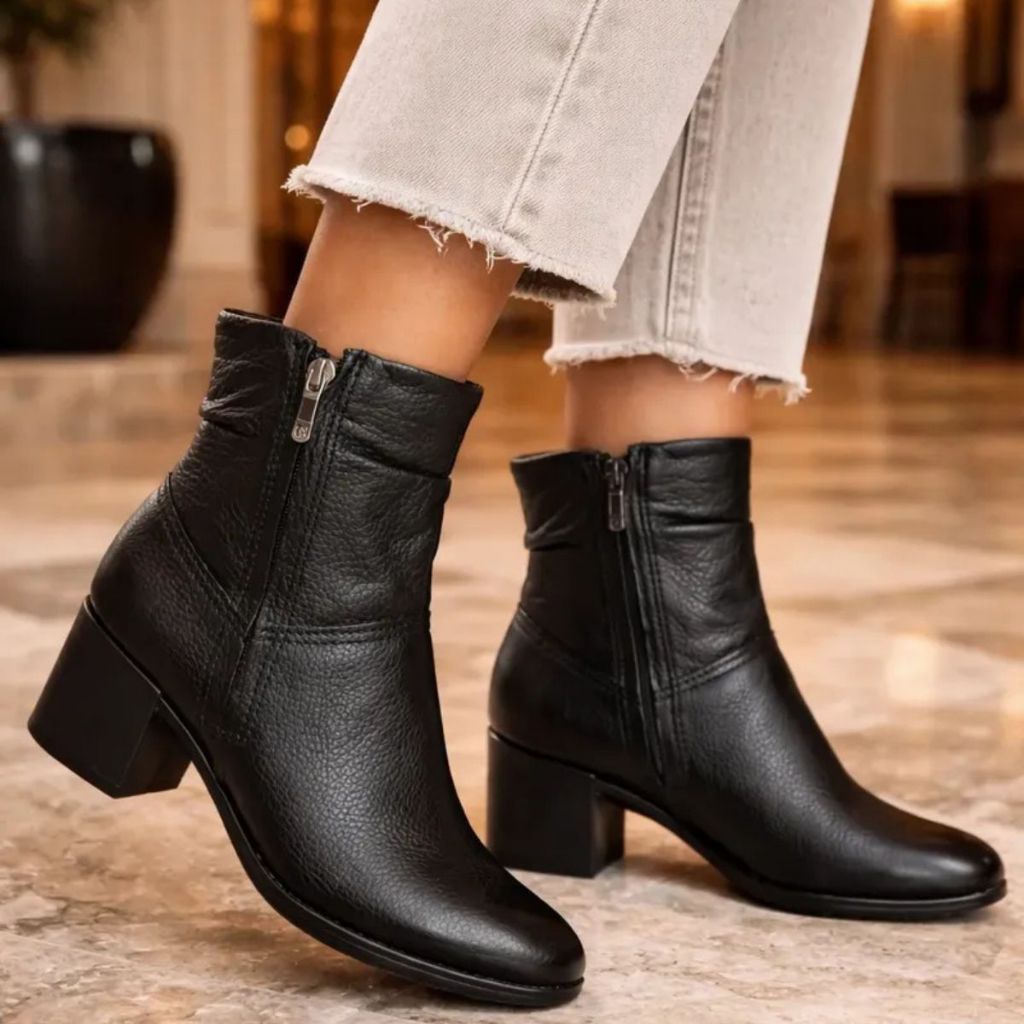 Bota Feminina Couro Legítimo Bottero Salto Bloco Calce Fácil em Oferta na Shopee