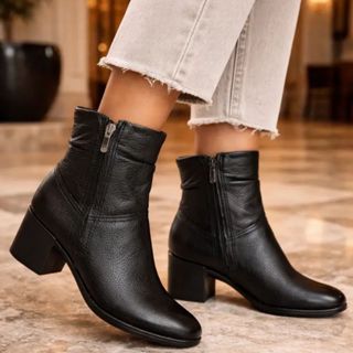 Bota Feminina Couro Legítimo Bottero Salto Bloco Calce Fácil em Oferta na Shopee