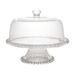 Prato de Bolo / Boleira de Cristal com Pé e Tampa Pearl Wolff 31x25cmde Cristal Pé Tampa Pearl 31x25