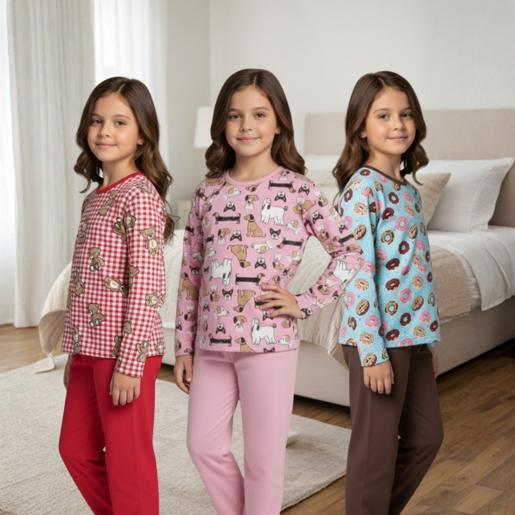 Pijama Juvenil Inverno | Roupa Dormir Comprida Menina  | Pijama Infantil Feminino Tamanho 2 ao 16 anos