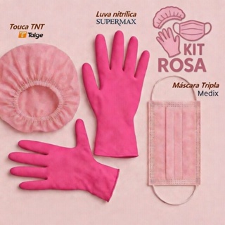 Kit Luva Nitrílica + Touca + Mascara descartável TNT Rosa c/ Anvisa em Oferta na Shopee