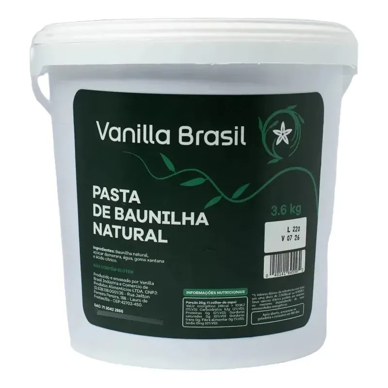 Pasta de Baunilha Natural Gourmet Especial Culinária Confeitaria Doceria Vanilla Brasil Balde 3,6 KG