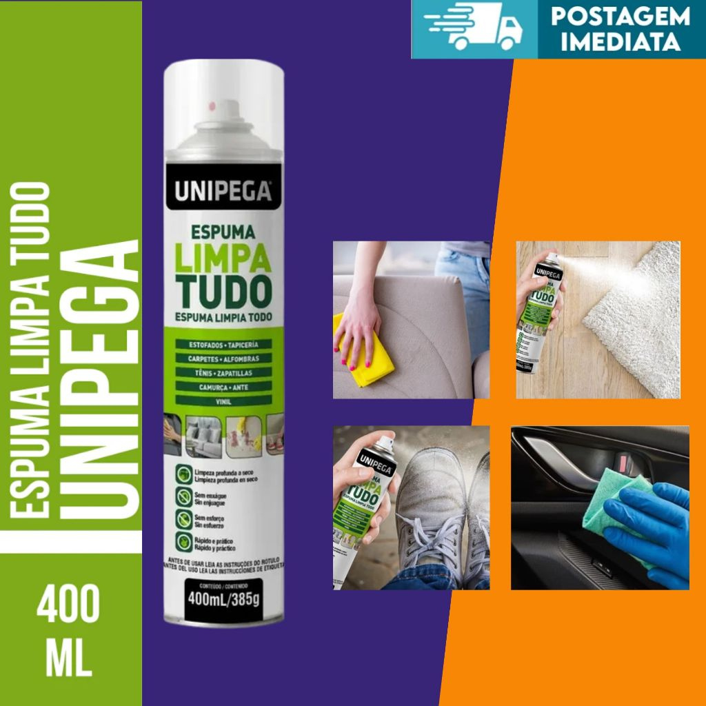 Kit Espuma Mágica LIMPA TUDO (Estofado, Carpetes, Tênis, Pisos...) Spray UniPega 400mL 385g