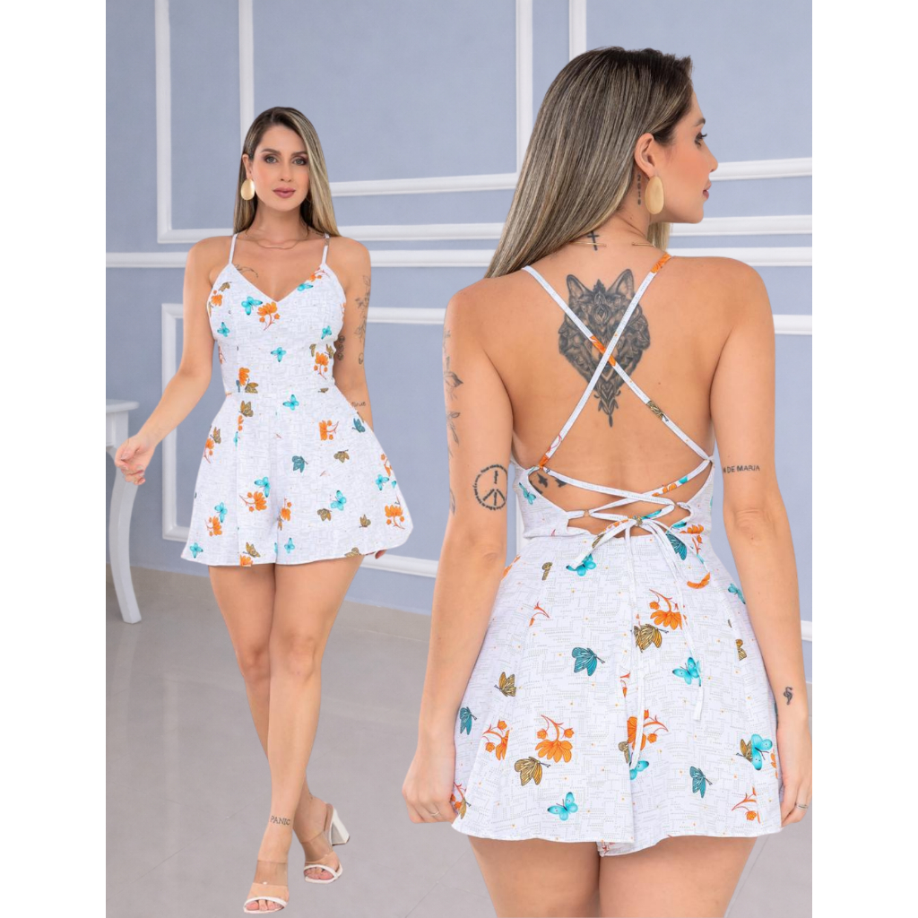 Macaquinho Feminino  Costa nua ESTAMPADA ELEGANTE