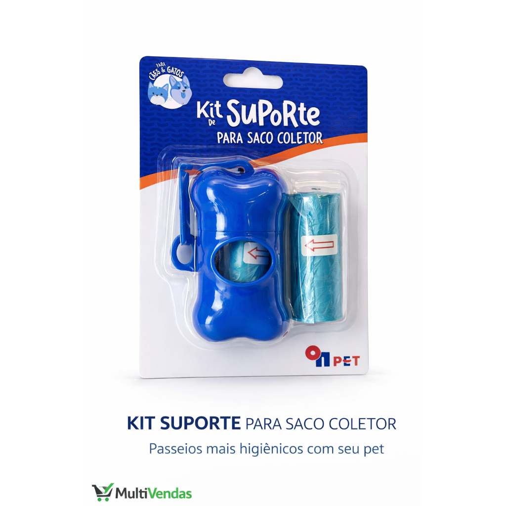 Porta Saco Coletor Pet Cães e Gatos Dispenser Higiênico Formato Osso + Rolo