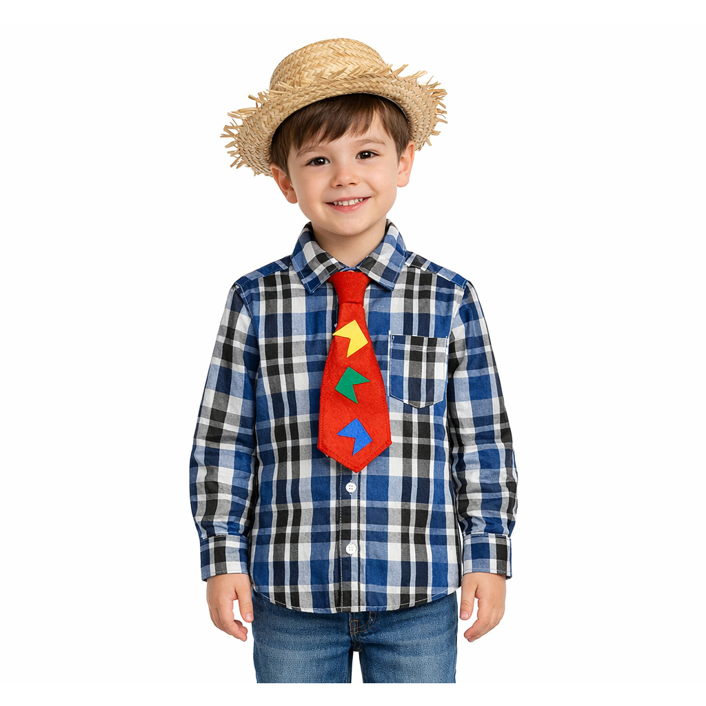Camisa Xadrez Infantil Festa Junina Caipira Quadrilha Azul e Preto + Gravata