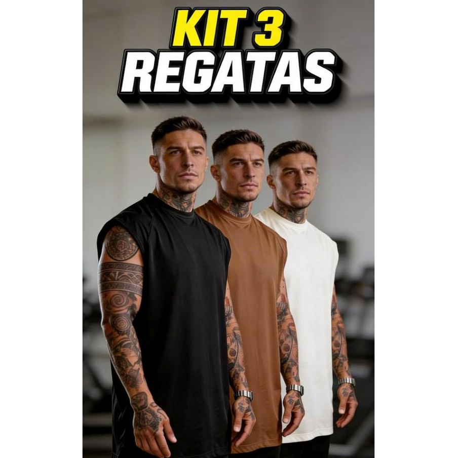 Kit 3 ou 1 Camiseta Regata Streetwear Oversized Masculina Machão Academia treino Lisa Casual