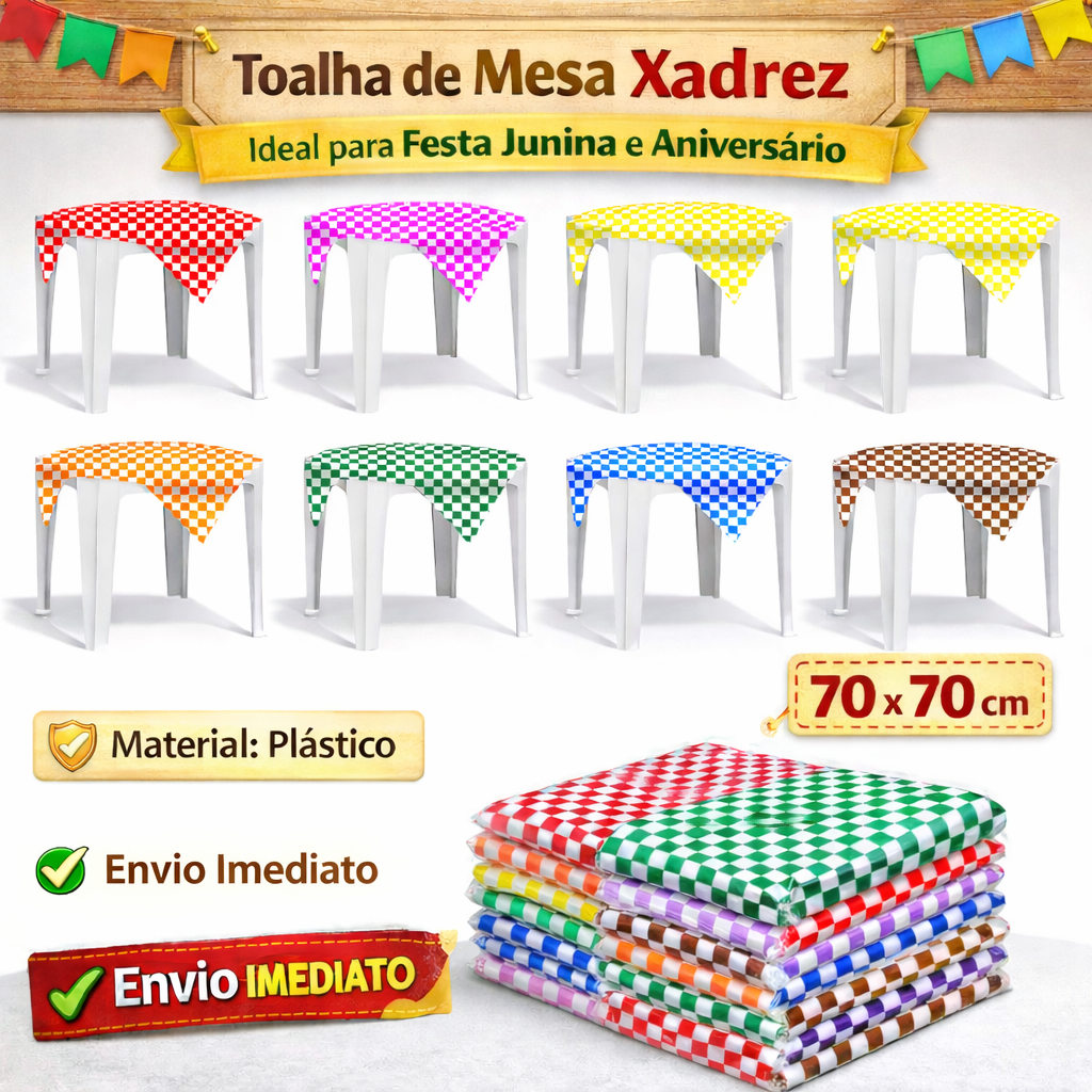 Kit 10/20/30/50 Xadrez Quadriculado Plástica 70x70cm Cobre Manchas Descartável para Festa junina