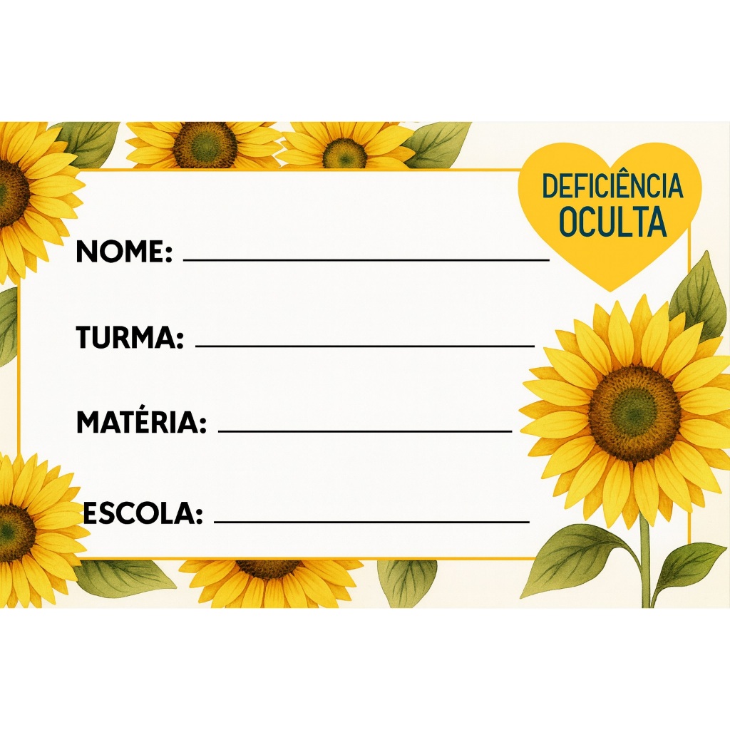 20 ETIQUETAS ESCOLAR - GIRASSOL DEFICIÊNCIA OCULTA 2026 - KIT COM 20 ADESIVOS ESCOLAR DE GIRASSOL DEFICIÊNCIA OCULTA 8X5