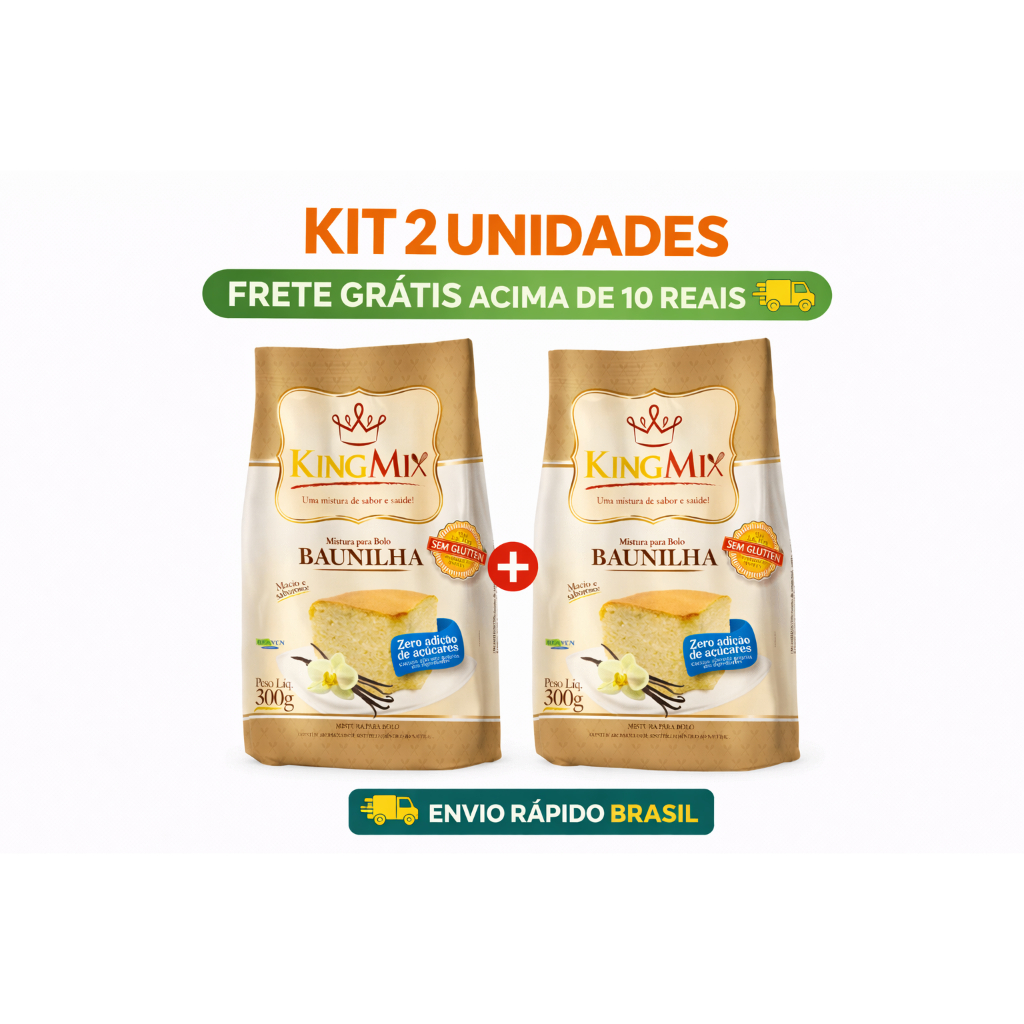 KIT 2 UNIDADES  - Mistura Bolo Zero Açúcar Baunilha King Mix 300g Sem Glúten Sem Lactose
