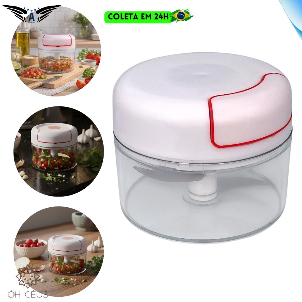 Mini Processador De Alimentos manual Triturador Picador Alho Legumes 2 Lâminas Prático Portátil
