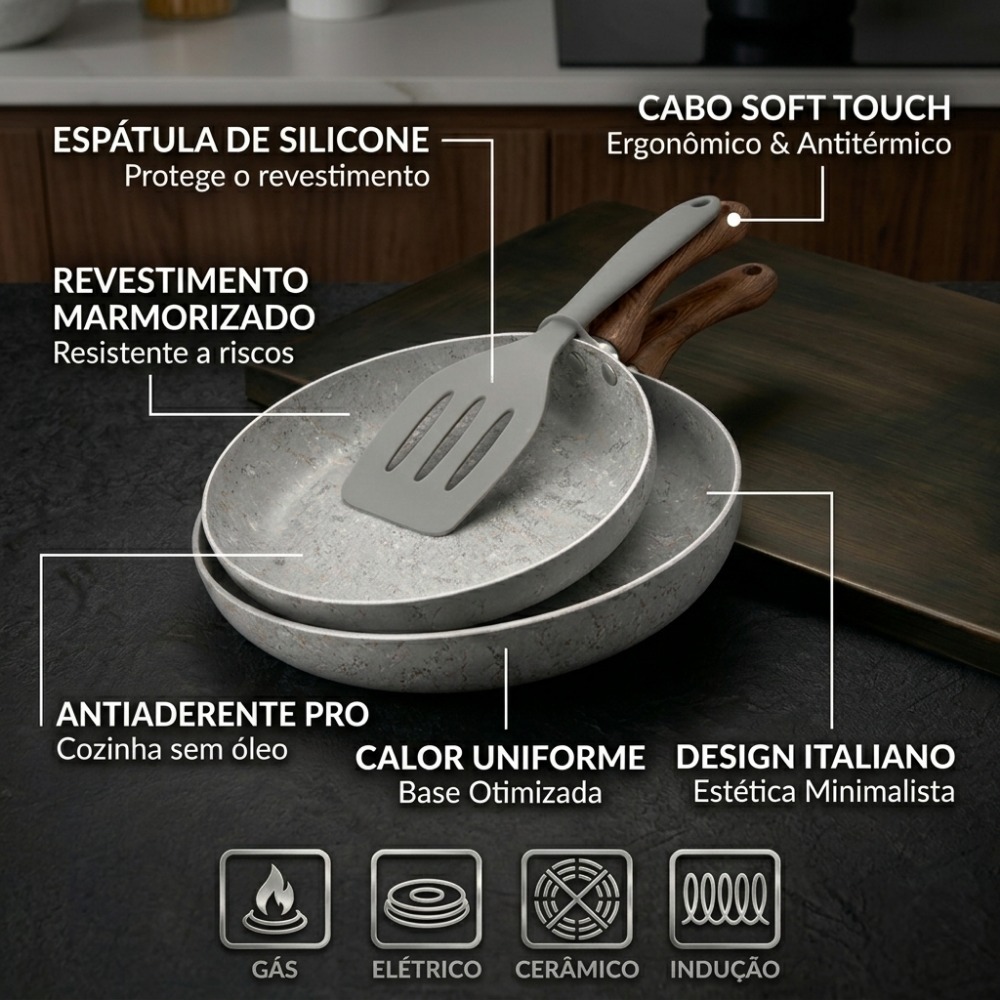 Kit 2 Frigideiras Antiaderentes Cerâmica Indução Gás Elétrico Não Gruda Panela Cozinha Profissional