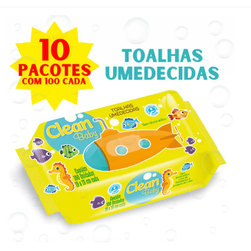 Caixa 10 Pacotes Toalhas Umedecidas Clean Baby com 100 cada