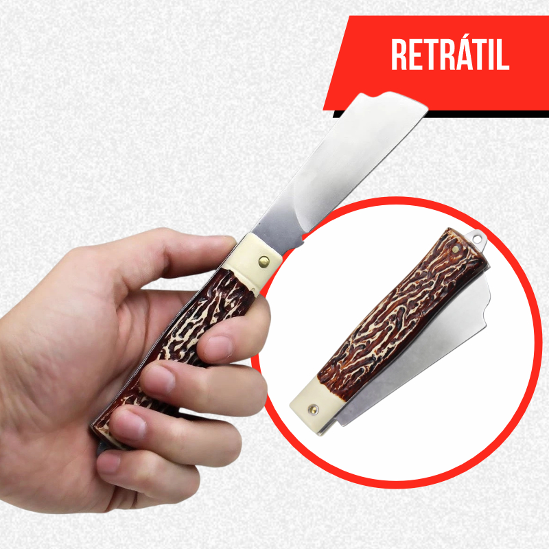 Canivete de Bolso Retrátil Ponta Larga Aço Inox Pica Fumo Pesca Roça Camping Dobrável