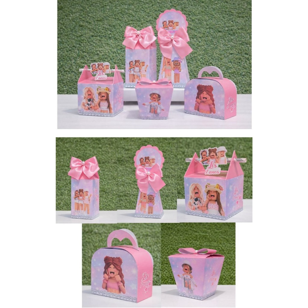 Kit Festa Personalizado -ROBLOX MENINA- PEGUE E MONTE - Caixinhas para lembrancinhas de aniversário