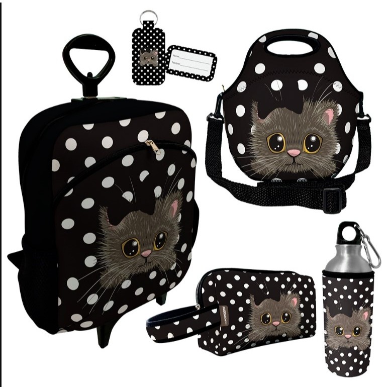 Kit Escolar Mochila Rodinhas Infantil Feminina e Masculina Lancheira Estojo Squeeze Térmico-Resistente Várias Estampas