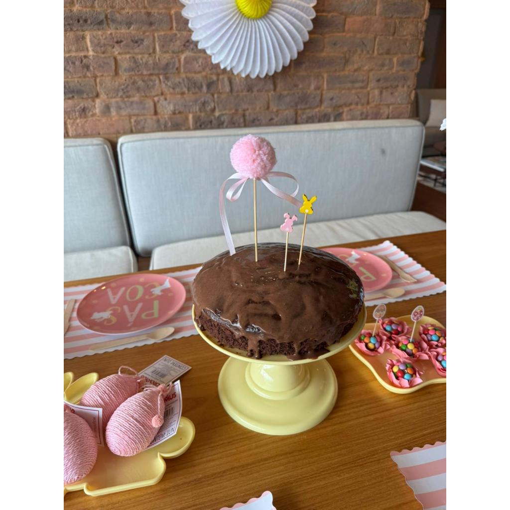 Detalhes do Topo de Bolo Pompom Fitilhos - Rosa Boneca