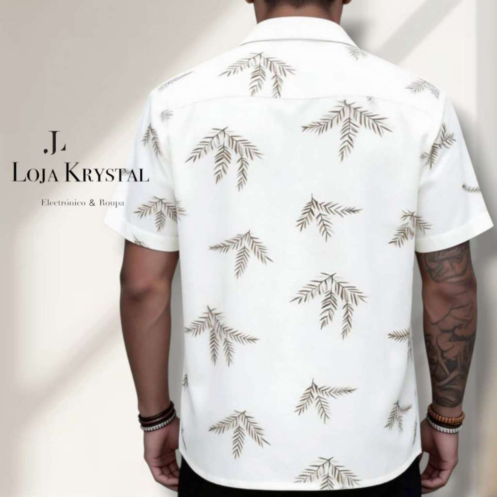 LOJA KRYSTAL floral camisa havaiana praia verão masculino manga curta de botão tecido viscose — imagem 2 de 2