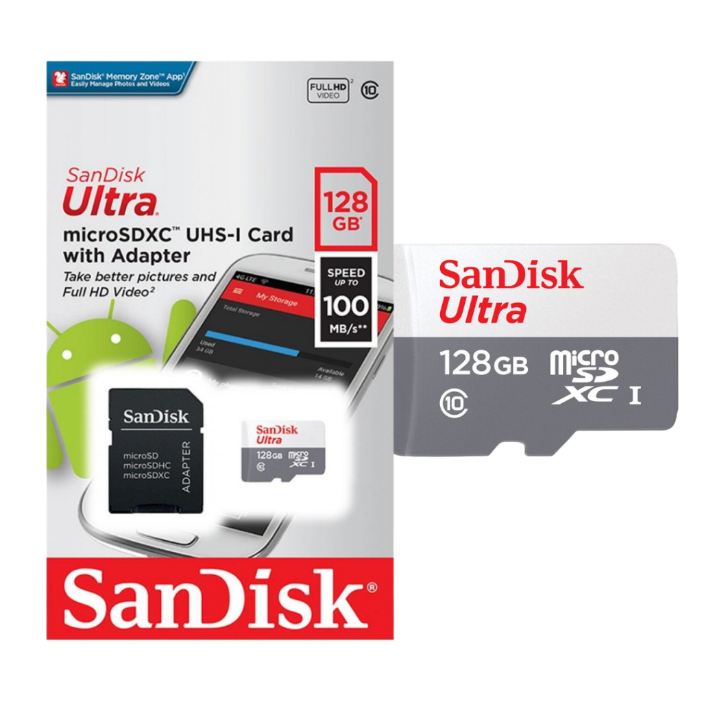 Cartão De Memória Sandisk MicroSD + Adaptador 128gb Classe A10 Ultra Câmeras de Segurança Drone