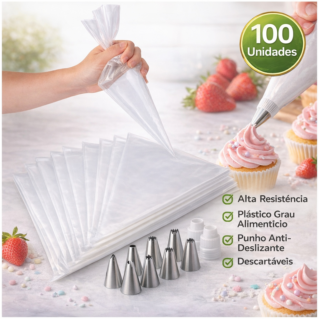 Saco De Confeitar com Bico Kits com 100 Unidades Médio Confeitaria Bolo Doce Cupcake em Oferta na Shopee