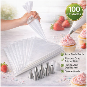 Saco De Confeitar com Bico Kits com 100 Unidades Médio Confeitaria Bolo Doce Cupcake