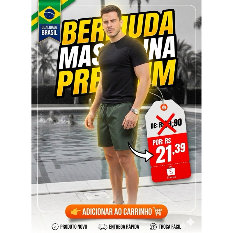 Short Masculino Tactel Premium Drifit, Elastano Bermuda Praia Moda Verão Academia Fitness 26 cordão ultra leve dia dia