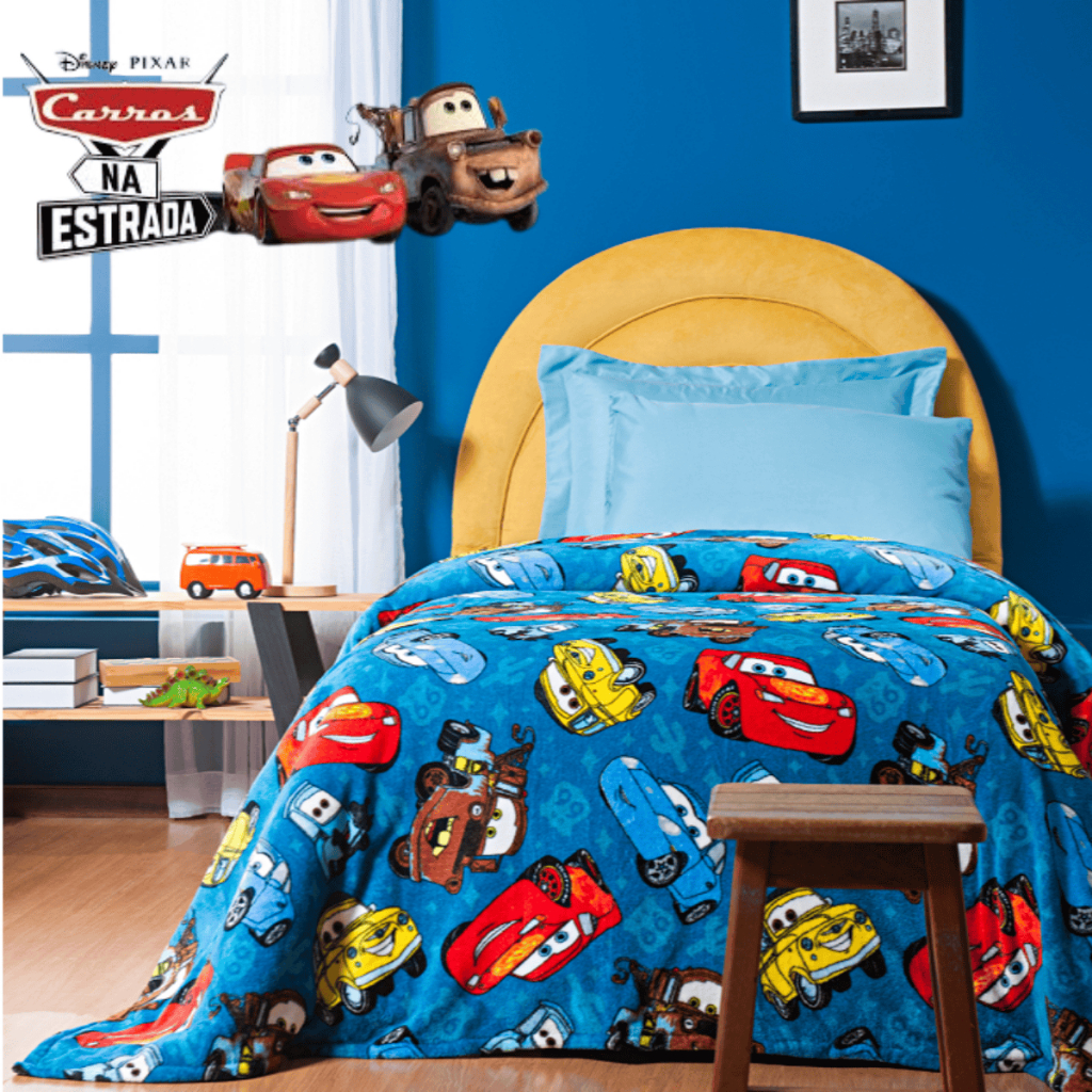 Manta Cobertor McQueen Carros Solteiro Estampado Flannel Infantil Super Macia e Hipoalérgica Disney
