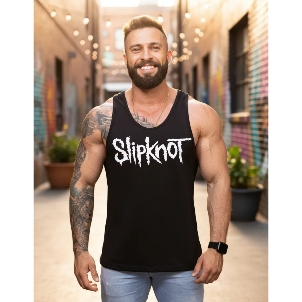 Regata Masculina Slipknot Metal Rock Banda Show Cavada Academia Musculação Treino Esporte Maromba to
