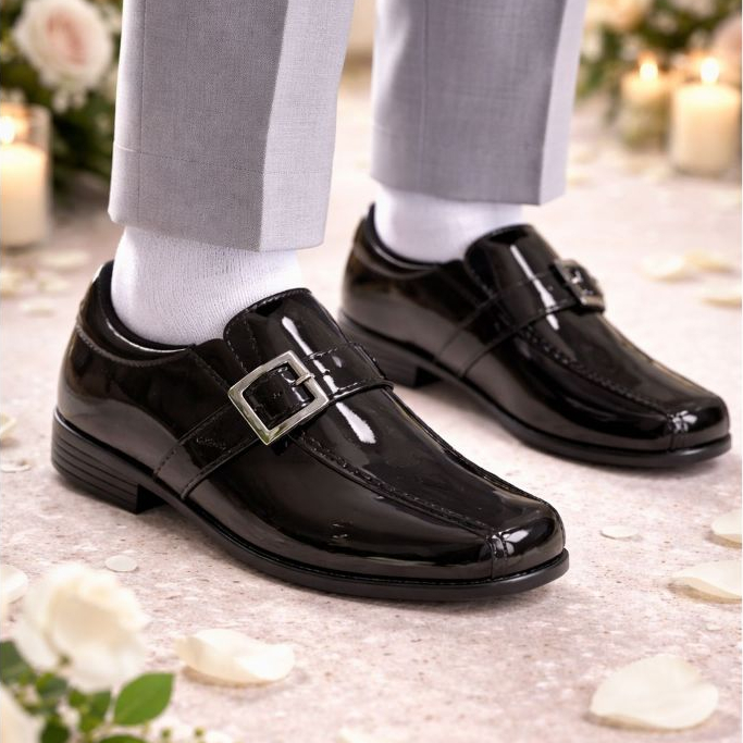 SAPATO MASCULINO SOCIAL C/ FIVELA – PRETO VERNIZ