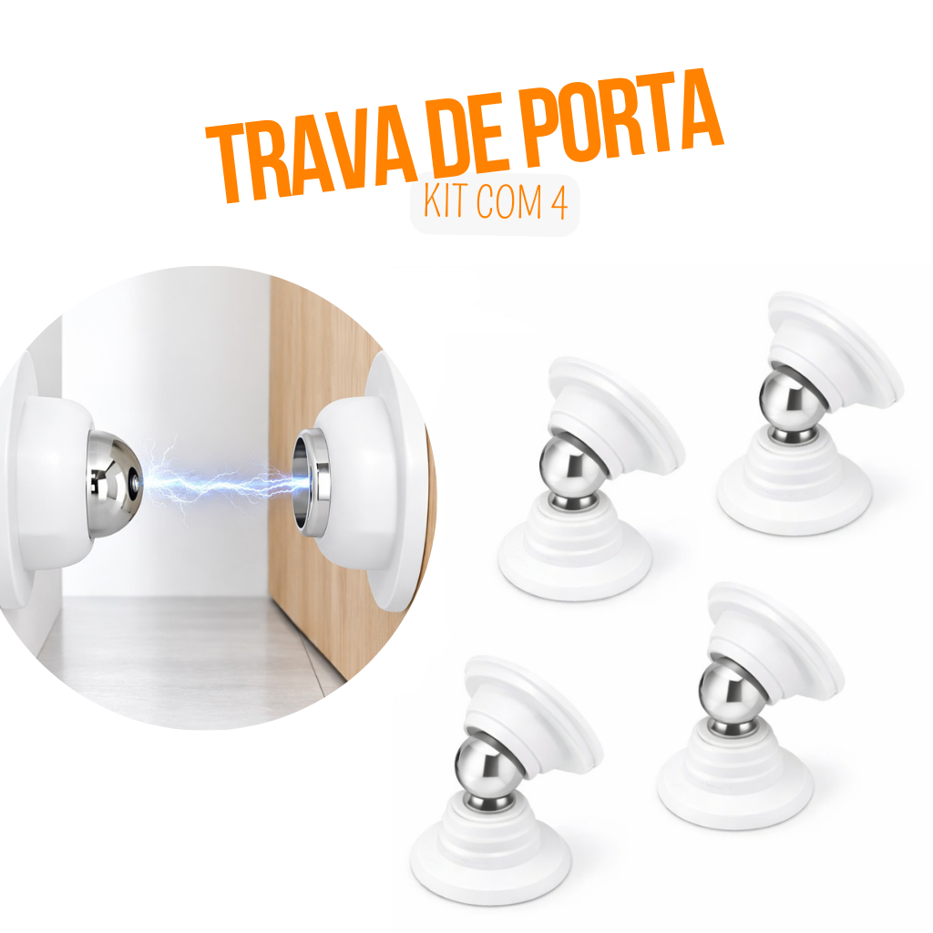 Kit Com 4 Prendedor de Porta Magnético Cromado Fácil Instalação Alta Fixação