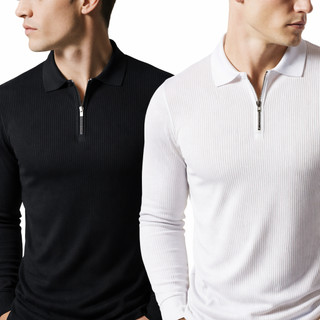 Kit 2 Camisetas Polo Manga Longa Camisa Com Ziper Masculina Malha Canelada Camiseta Camisa Premium