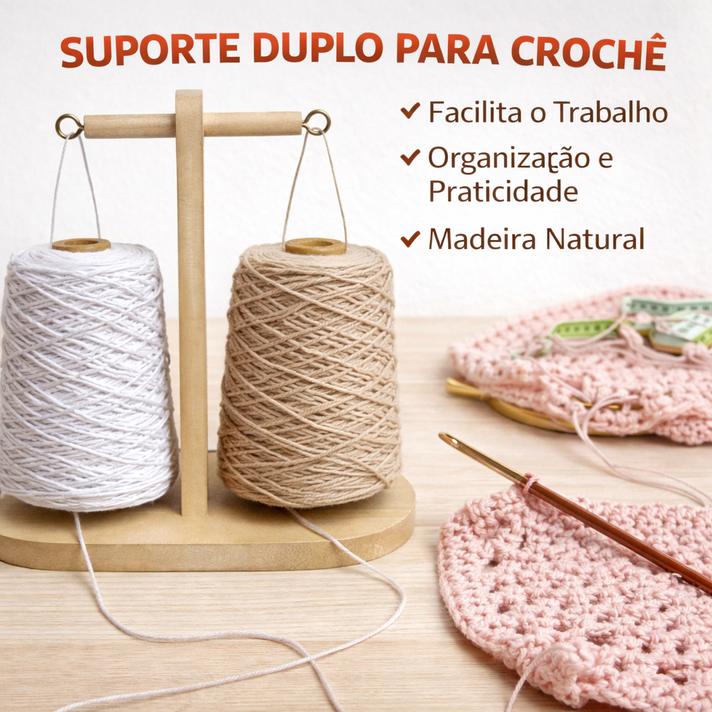 Suporte Duplo Para Barbante Crochê Até 1kg Porta Fio Artesanato Madeira Natural em Oferta na Shopee