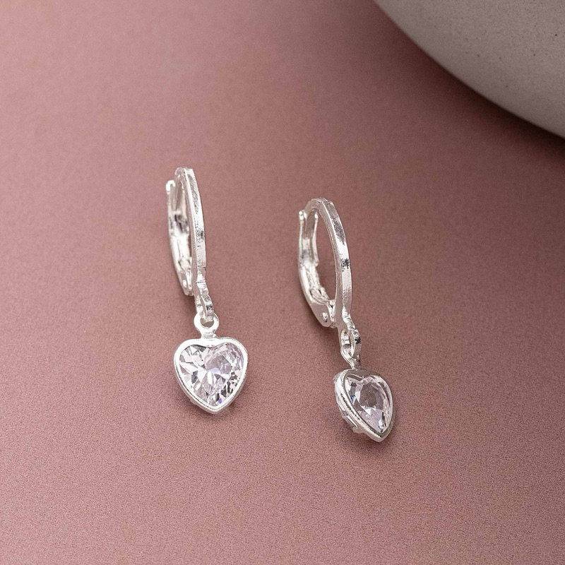 Brinco Coração com Zircônia Folheado a Prata 925 Feminino Antialérgico com Argola em Oferta na Shopee