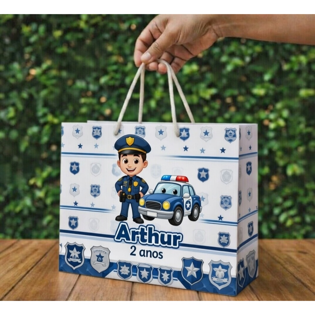 Sacolinhas personalizadas Policia Carros Profissão cute todos os temas festa (20x16x6cm)