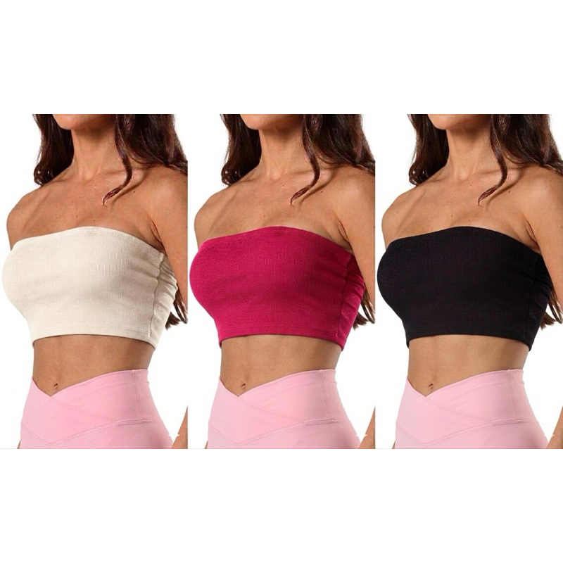 [Kit 3] Cropped Top Faixa | sem Bojo | Tomara Que Caia com Sustentação | Confortável para o Dia a Dia | Verão