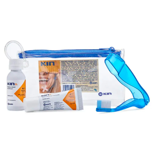 Kit Viagem Kin B5 Enxaguante Bucal 12ml + Pasta de Dente 7g + Escova de Dente + Necessaire