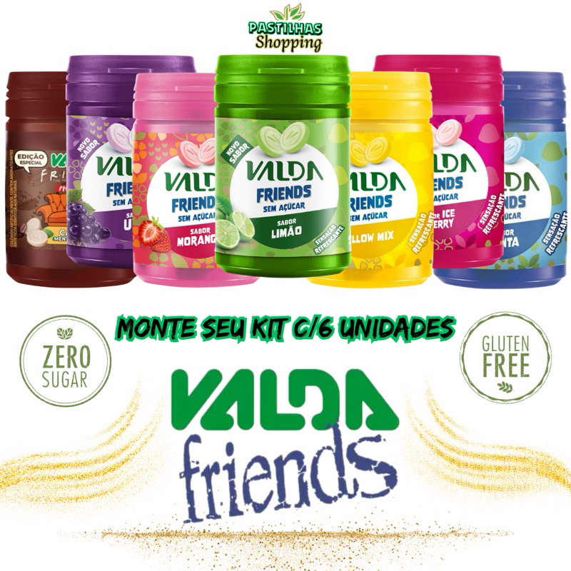 Pastilhas Valda Friends Kit C/6 Potes de 50g Cada Sabores Sortidos