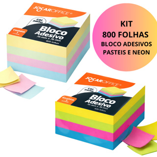 Kit 2 Bloco Adesivo Neon/pastel 76x76mm 400 Fls Tipo Post It em Oferta na Shopee