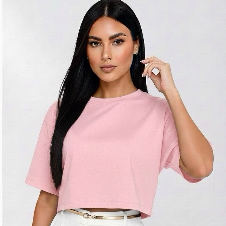 Camisa Cropped Feminina Oversized Básica Confortável Academia e Casual