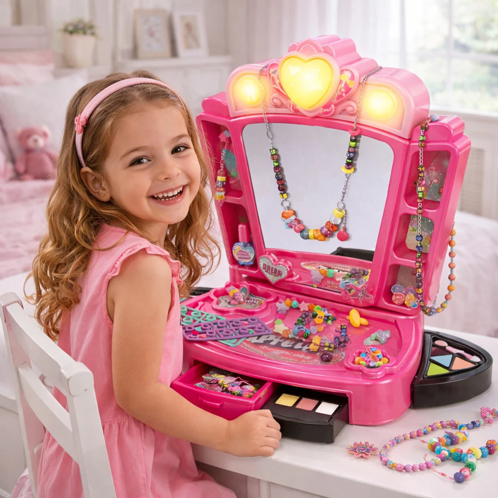 Penteadeira Infantil Kit Maquiagem Miçangas Unicórnio Sereia Brinquedo Menina Beleza Criativa — imagem 1