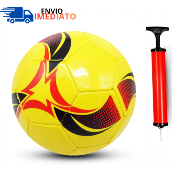 Bola de Futebol de Campo Couro Sintético + Bomba Colorida Para Criança Bricar Capotao em Oferta na Shopee