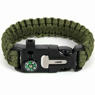 Pulseira  Sobrevivência Lorben Bracelete Emergência Trilha Bússola Pederneira Faca Apito