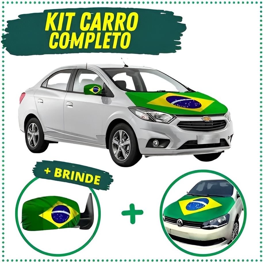 Kit Capa Capô Bandeira do Brasil + Par Capa Retrovisor Universal Carro Torcida copa do mundo