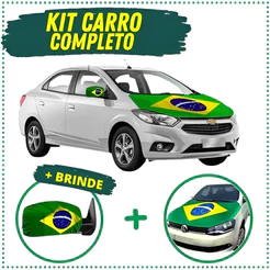 Kit Capa Capô Bandeira do Brasil + Par Capa Retrovisor Universal Carro Torcida copa do mundo