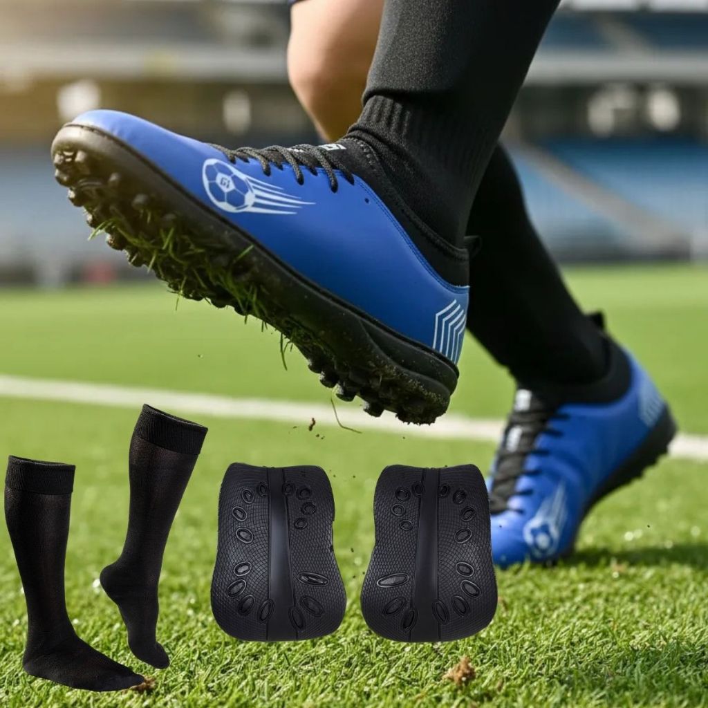 Chuteira Society Adulto Meia Grama Sintética Caneleira Meião Resistente Conforto Treino Jogo