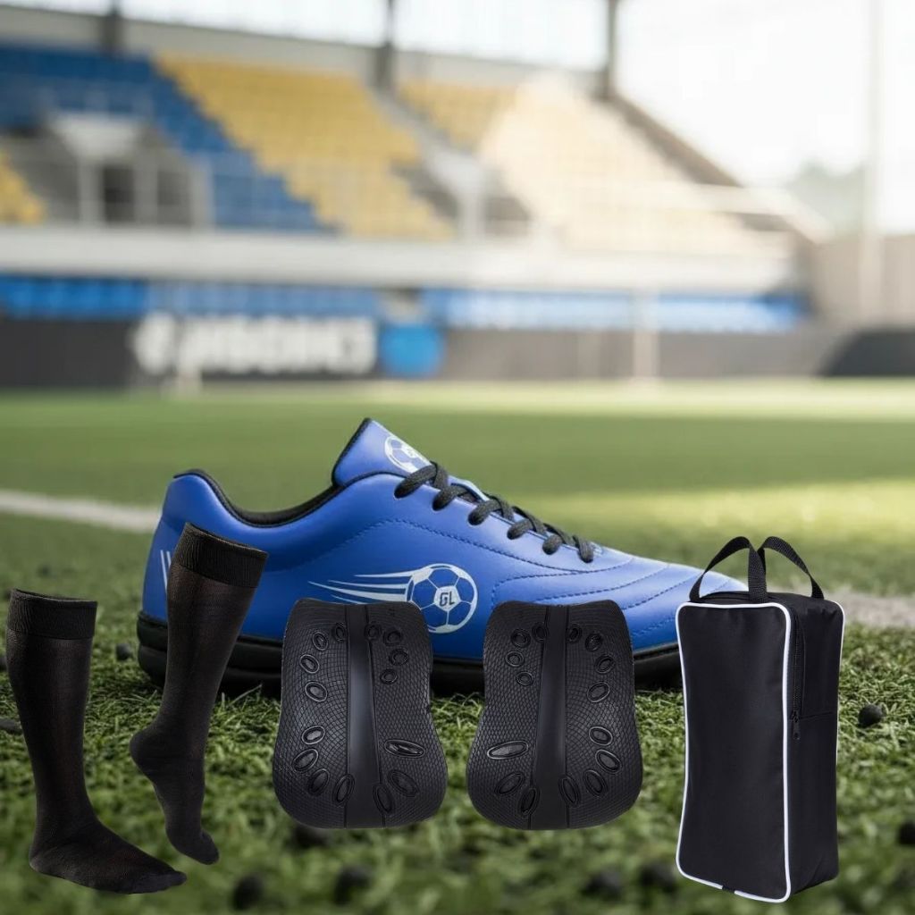 Chuteira Society Resistente Grama Sintética Masculino + Caneleira Porta Chuteira Meião Conforto